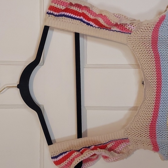 Rails Naomi Ruffle Knit Crochet Tank Top Rainbow Tan Multi Stripe - Picture 4 of 12